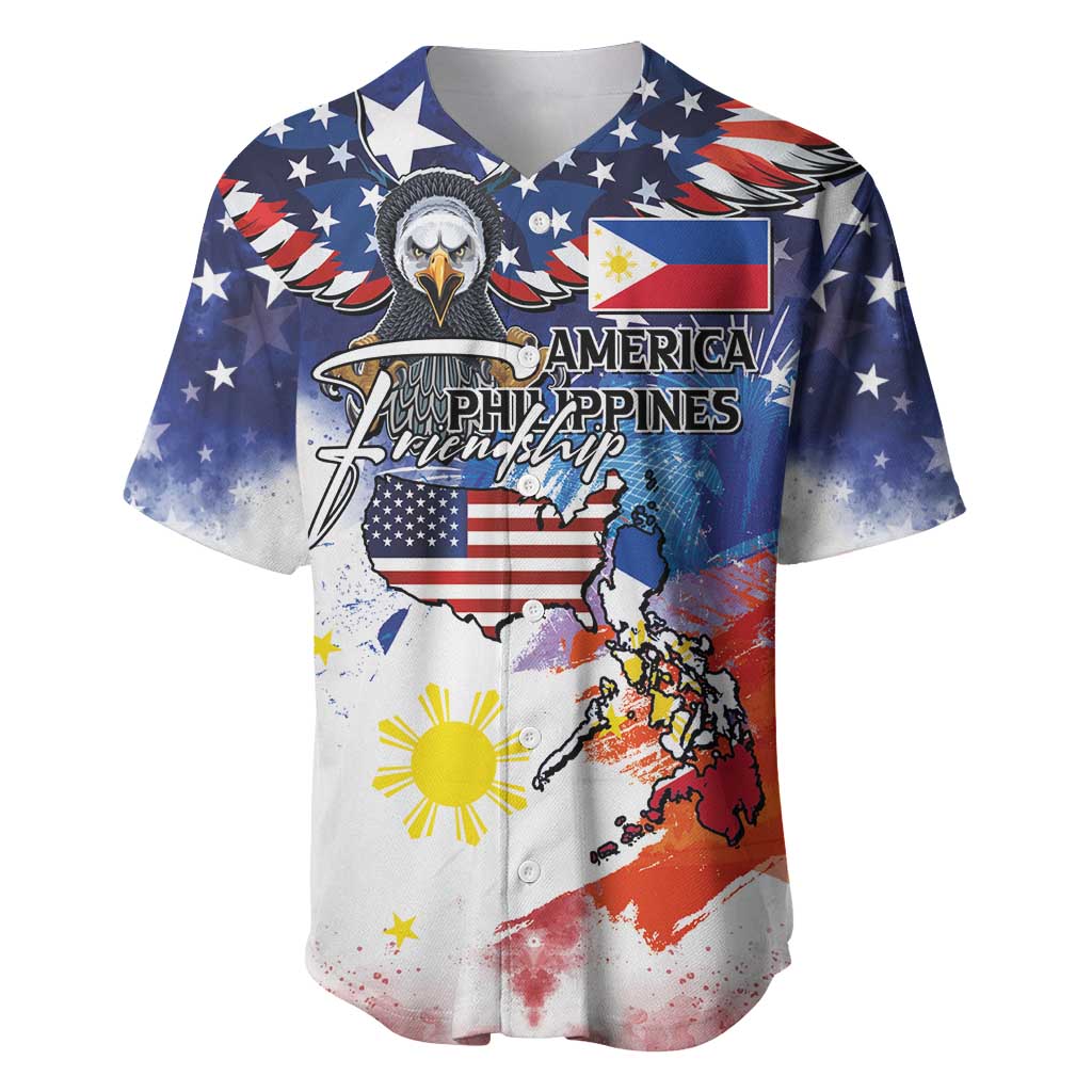 Philippine-American Friendship Baseball Jersey USA Eagle and Philippines Flag with The Maps