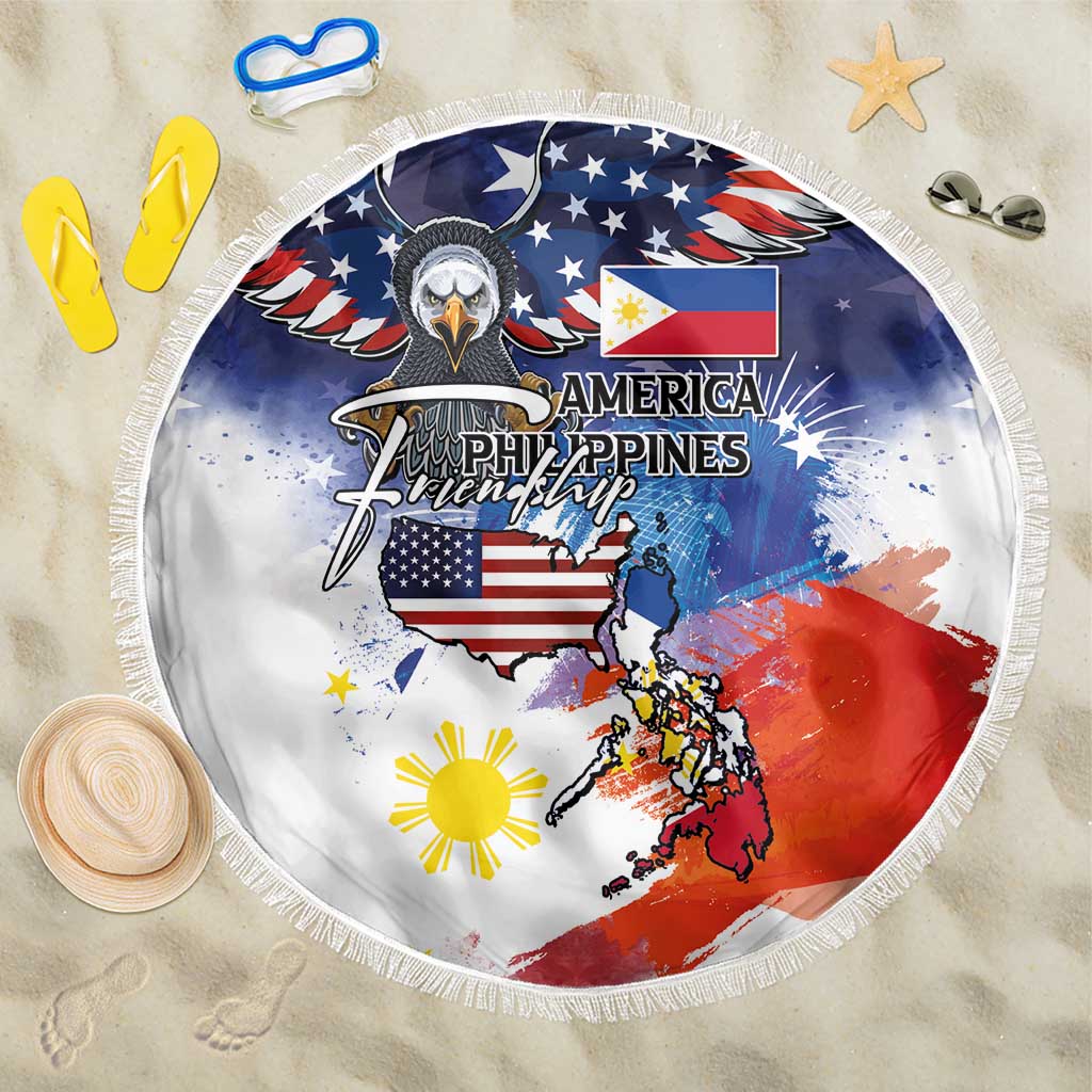 Philippine-American Friendship Beach Blanket USA Eagle and Philippines Flag with The Maps