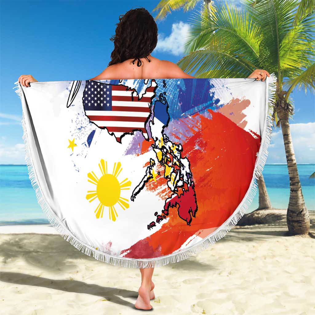 Philippine-American Friendship Beach Blanket USA Eagle and Philippines Flag with The Maps