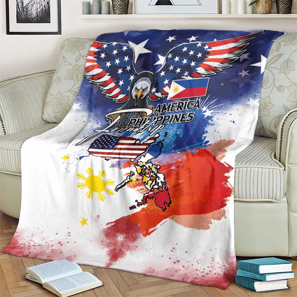 Philippine-American Friendship Blanket USA Eagle and Philippines Flag with The Maps