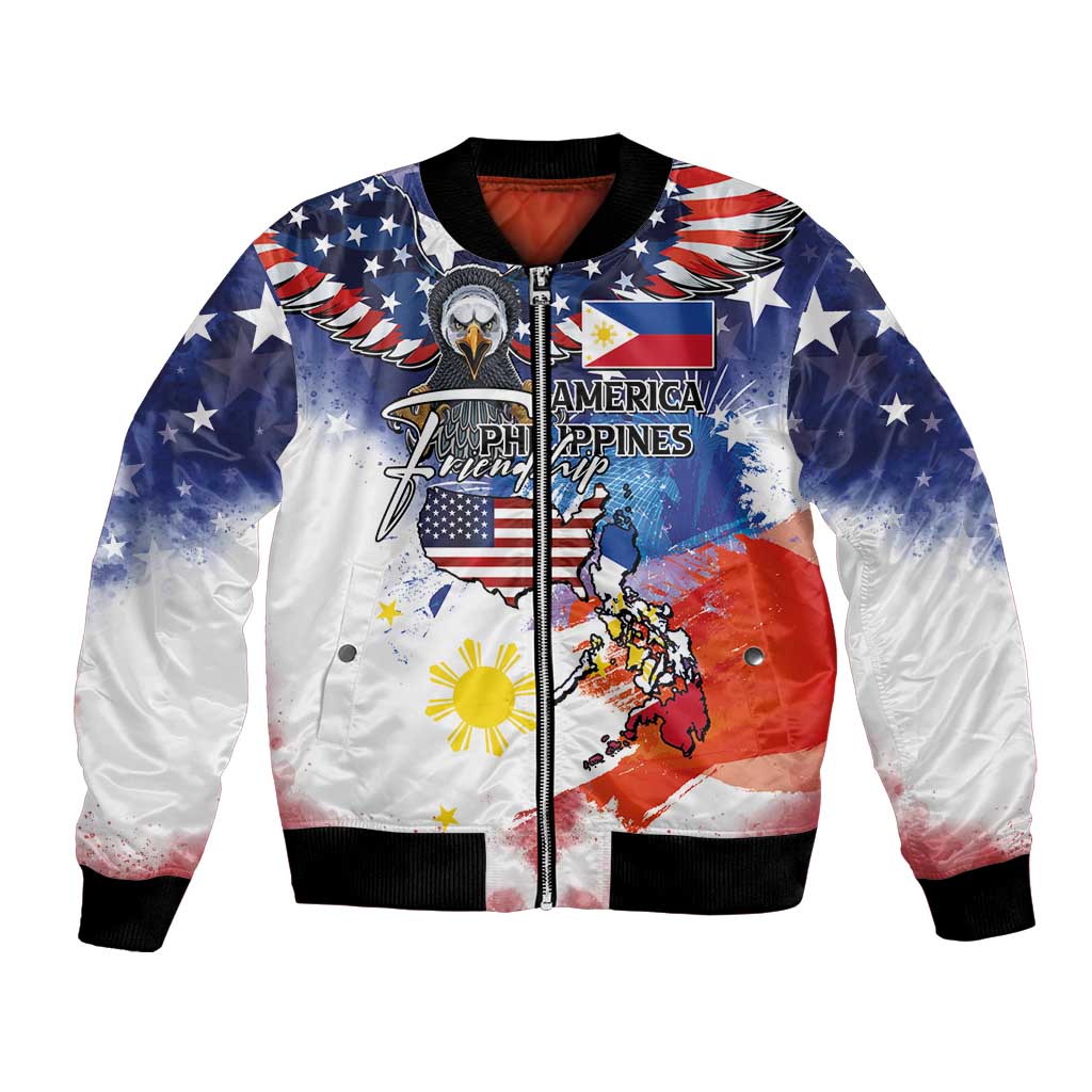 Philippine-American Friendship Bomber Jacket USA Eagle and Philippines Flag with The Maps