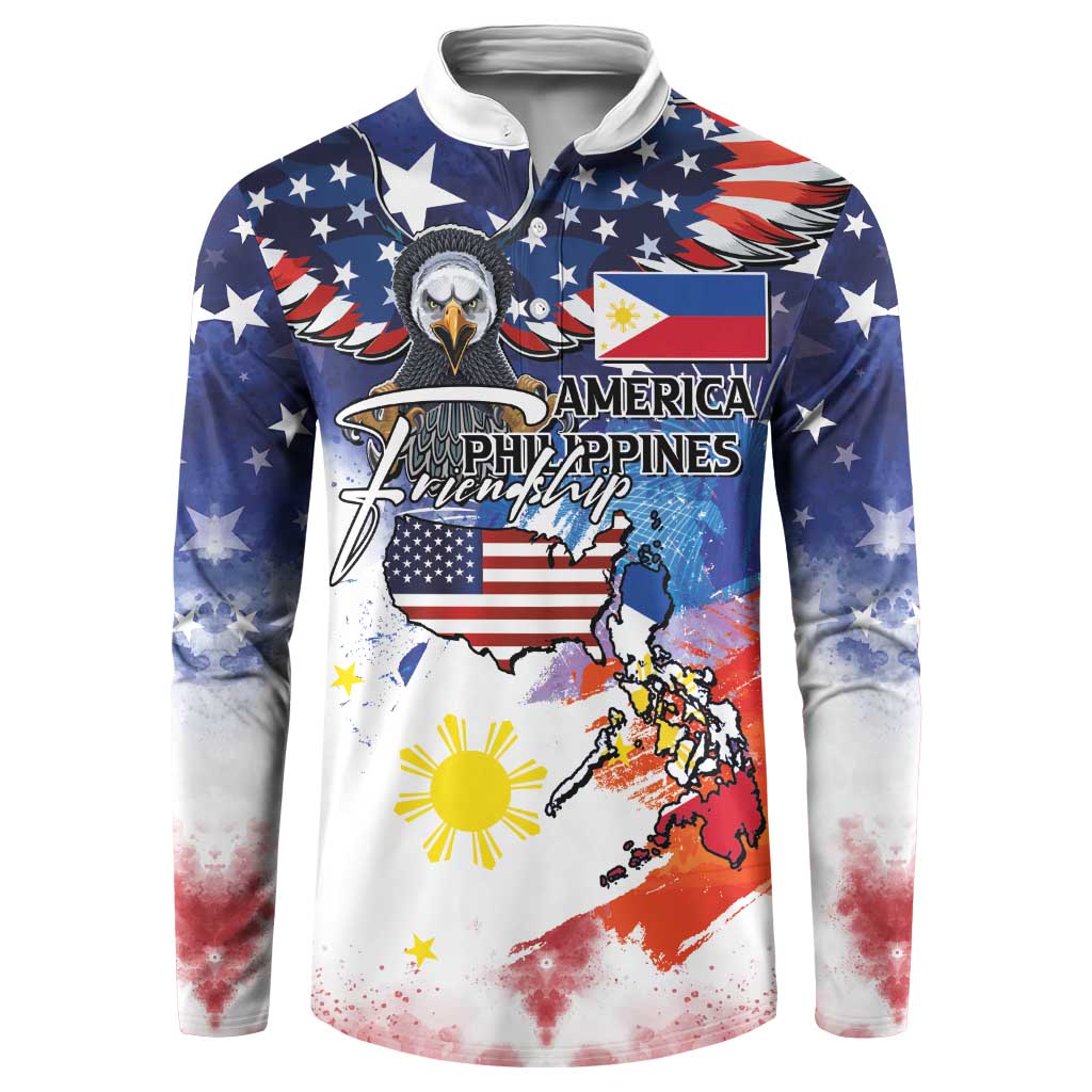 Philippine-American Friendship Button Sweatshirt USA Eagle and Philippines Flag with The Maps