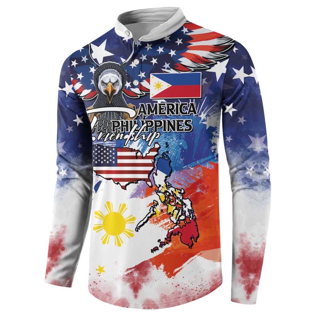 Philippine-American Friendship Button Sweatshirt USA Eagle and Philippines Flag with The Maps