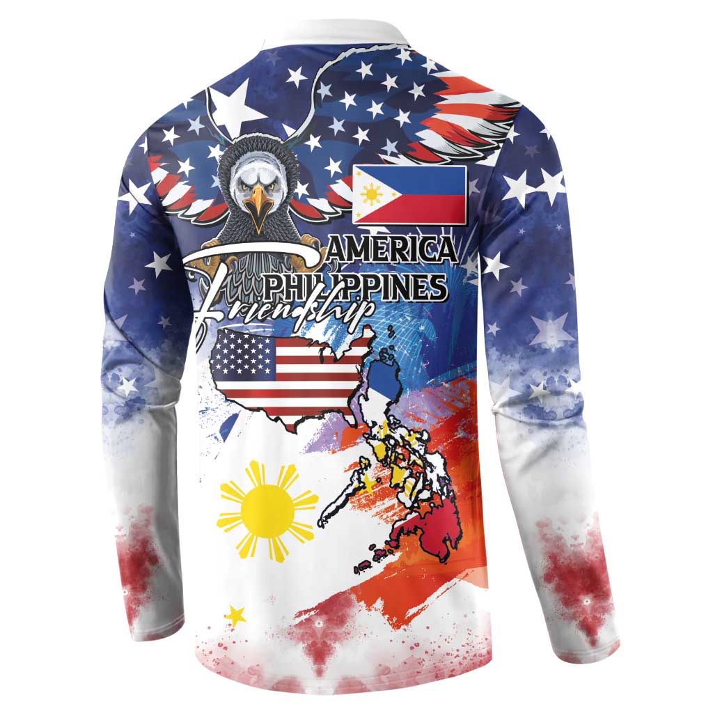Philippine-American Friendship Button Sweatshirt USA Eagle and Philippines Flag with The Maps