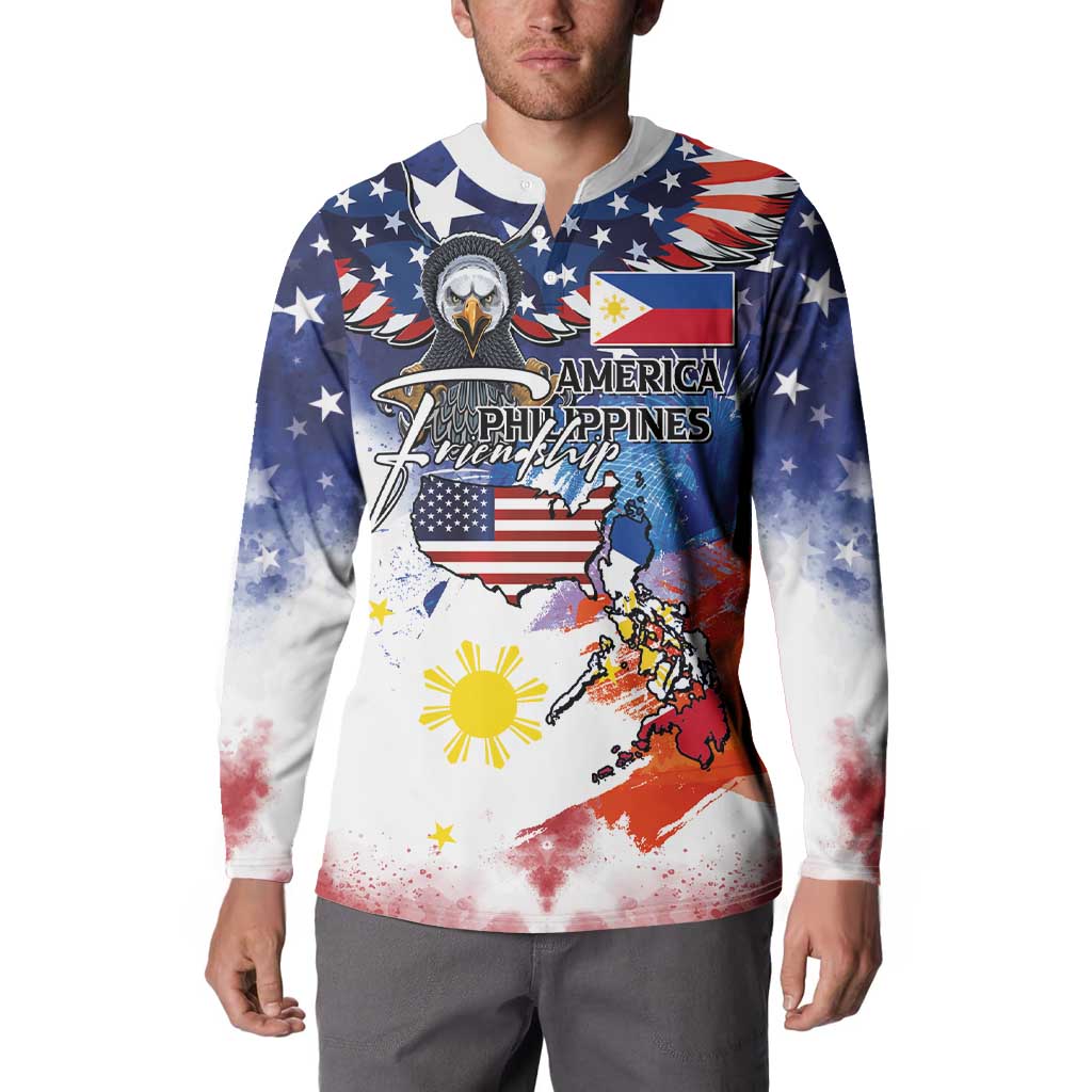 Philippine-American Friendship Button Sweatshirt USA Eagle and Philippines Flag with The Maps