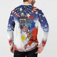 Philippine-American Friendship Button Sweatshirt USA Eagle and Philippines Flag with The Maps