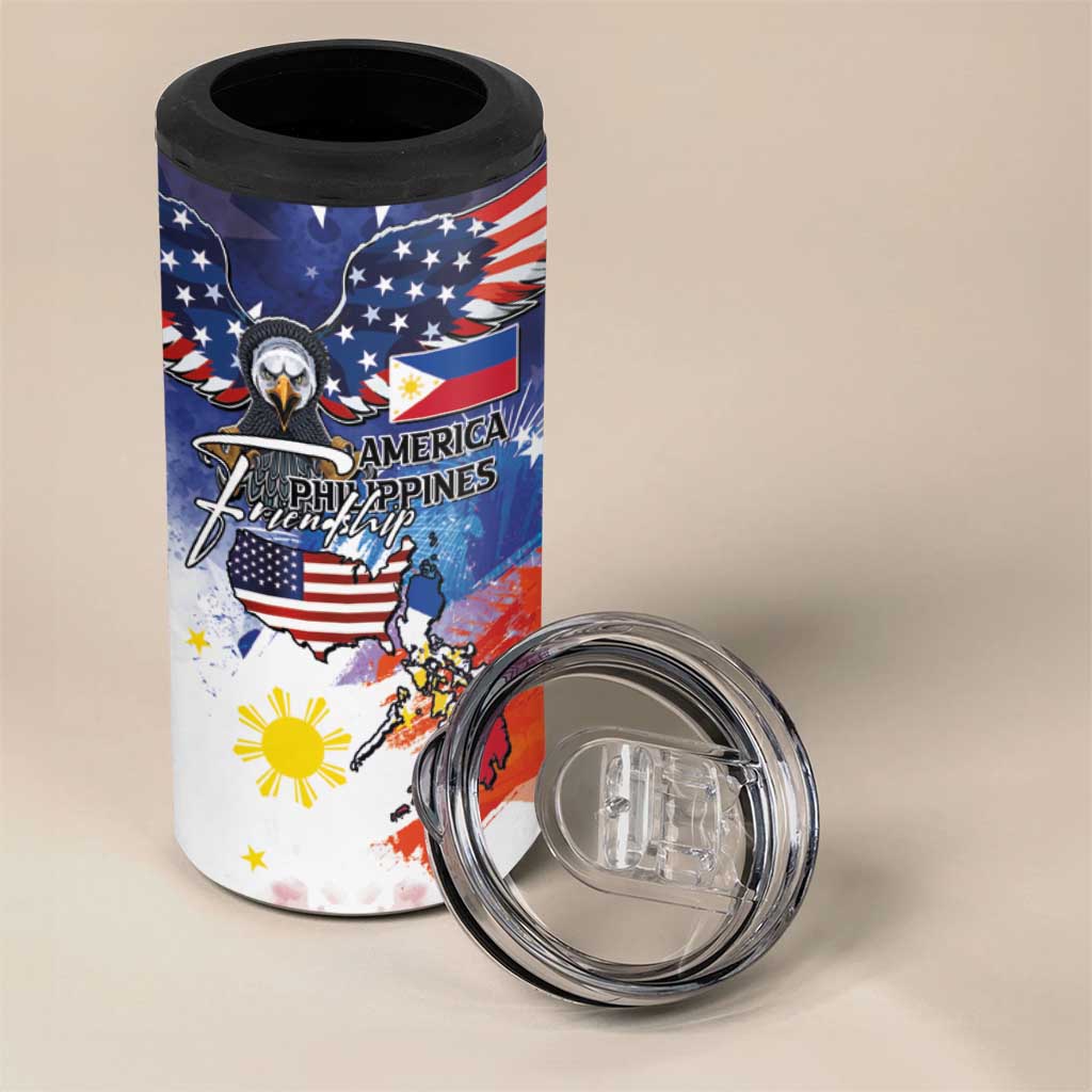Philippine-American Friendship 4 in 1 Can Cooler Tumbler USA Eagle and Philippines Flag with The Maps