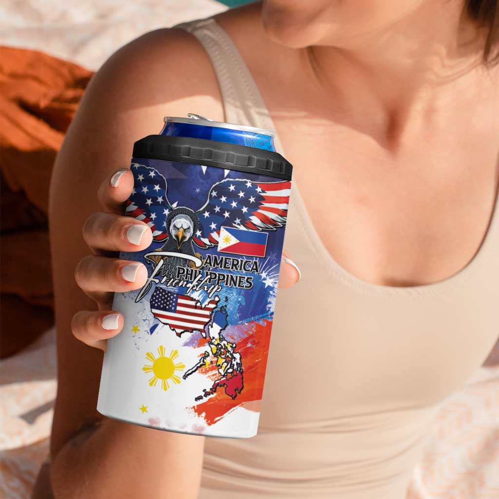Philippine-American Friendship 4 in 1 Can Cooler Tumbler USA Eagle and Philippines Flag with The Maps