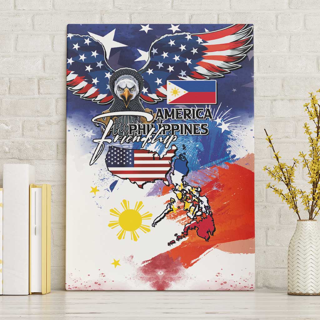 Philippine-American Friendship Canvas Wall Art USA Eagle and Philippines Flag with The Maps