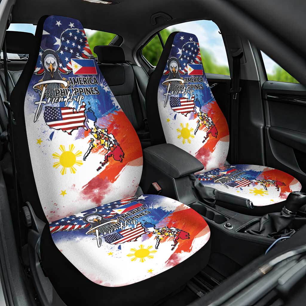 Philippine-American Friendship Car Seat Cover USA Eagle and Philippines Flag with The Maps