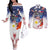 Philippine-American Friendship Couples Matching Off The Shoulder Long Sleeve Dress and Long Sleeve Button Shirt USA Eagle and Philippines Flag with The Maps