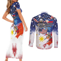 Philippine-American Friendship Couples Matching Short Sleeve Bodycon Dress and Long Sleeve Button Shirt USA Eagle and Philippines Flag with The Maps