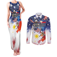 Philippine-American Friendship Couples Matching Tank Maxi Dress and Long Sleeve Button Shirt USA Eagle and Philippines Flag with The Maps