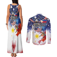 Philippine-American Friendship Couples Matching Tank Maxi Dress and Long Sleeve Button Shirt USA Eagle and Philippines Flag with The Maps