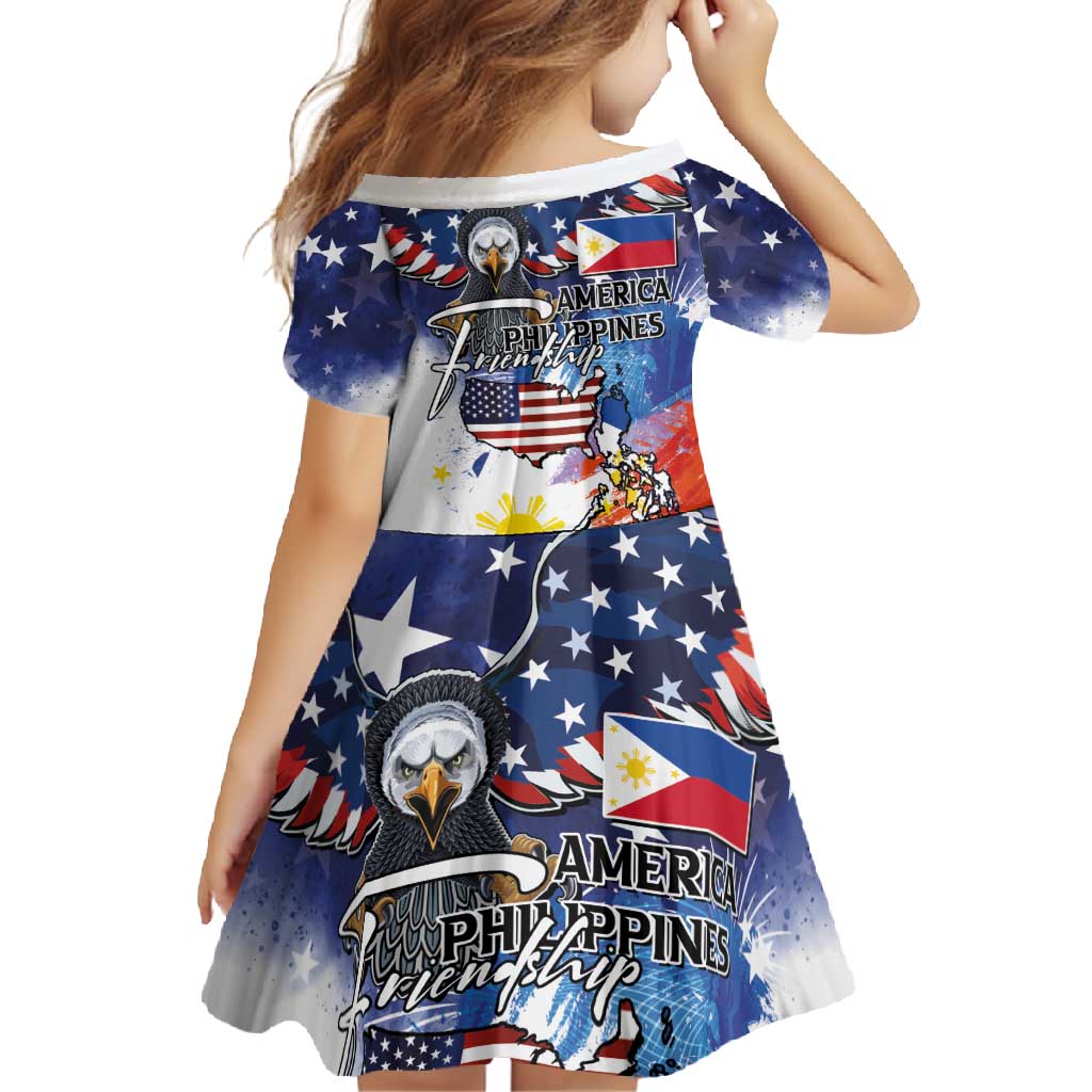 Philippine-American Friendship Family Matching Long Sleeve Bodycon Dress and Hawaiian Shirt USA Eagle and Philippines Flag with The Maps