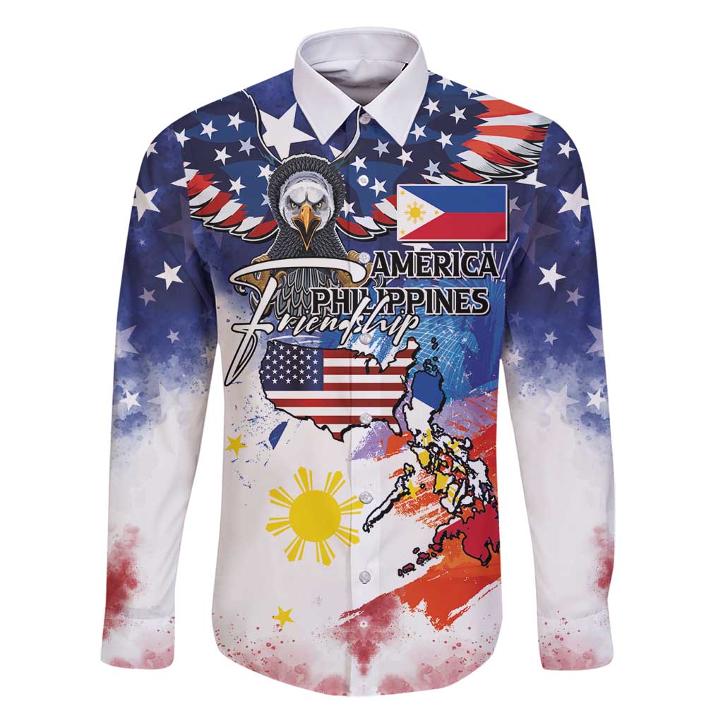 Philippine-American Friendship Family Matching Long Sleeve Bodycon Dress and Hawaiian Shirt USA Eagle and Philippines Flag with The Maps