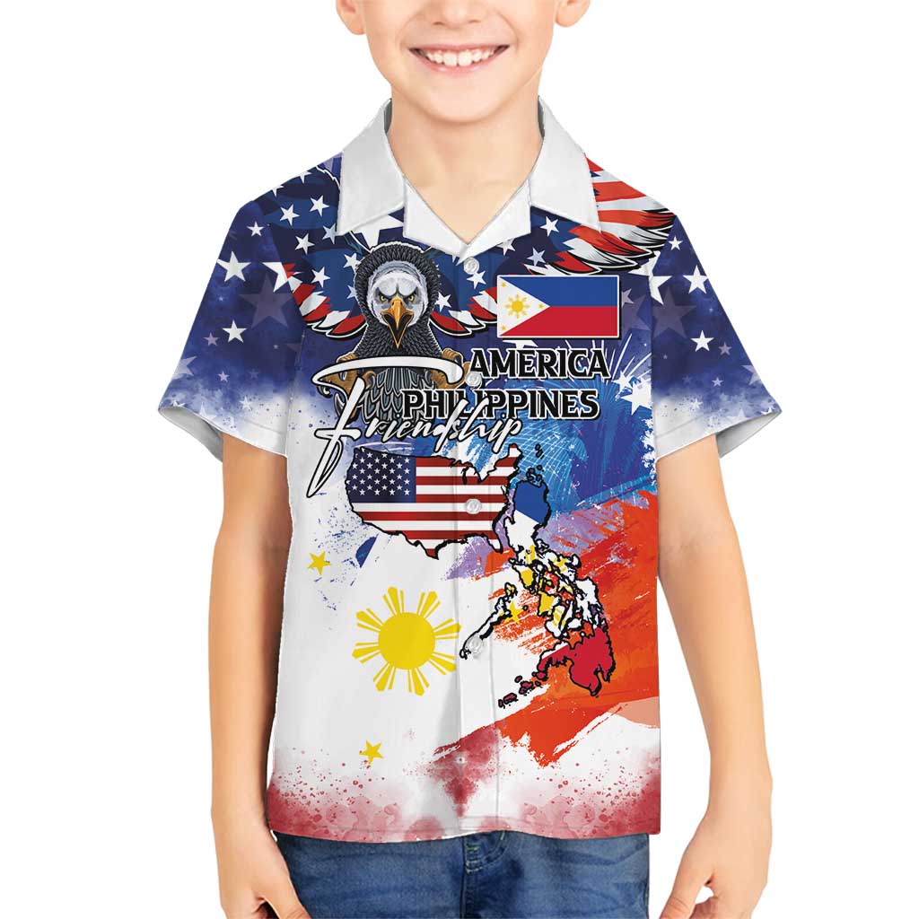 Philippine-American Friendship Family Matching Long Sleeve Bodycon Dress and Hawaiian Shirt USA Eagle and Philippines Flag with The Maps