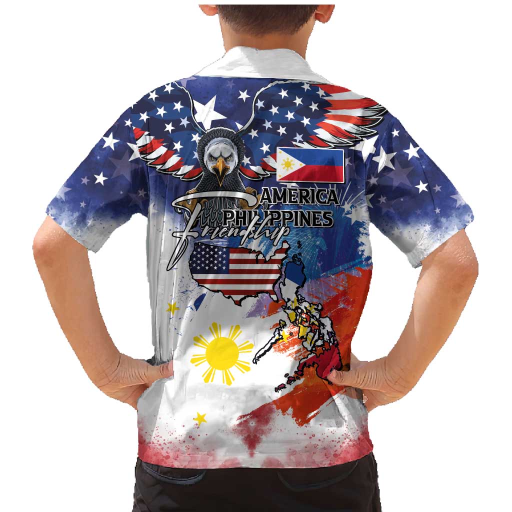 Philippine-American Friendship Family Matching Mermaid Dress and Hawaiian Shirt USA Eagle and Philippines Flag with The Maps