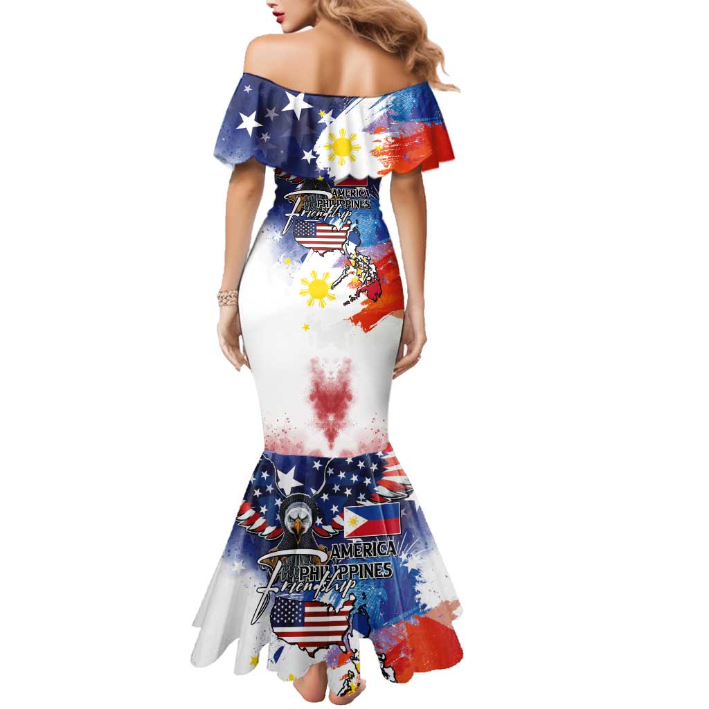 Philippine-American Friendship Family Matching Mermaid Dress and Hawaiian Shirt USA Eagle and Philippines Flag with The Maps