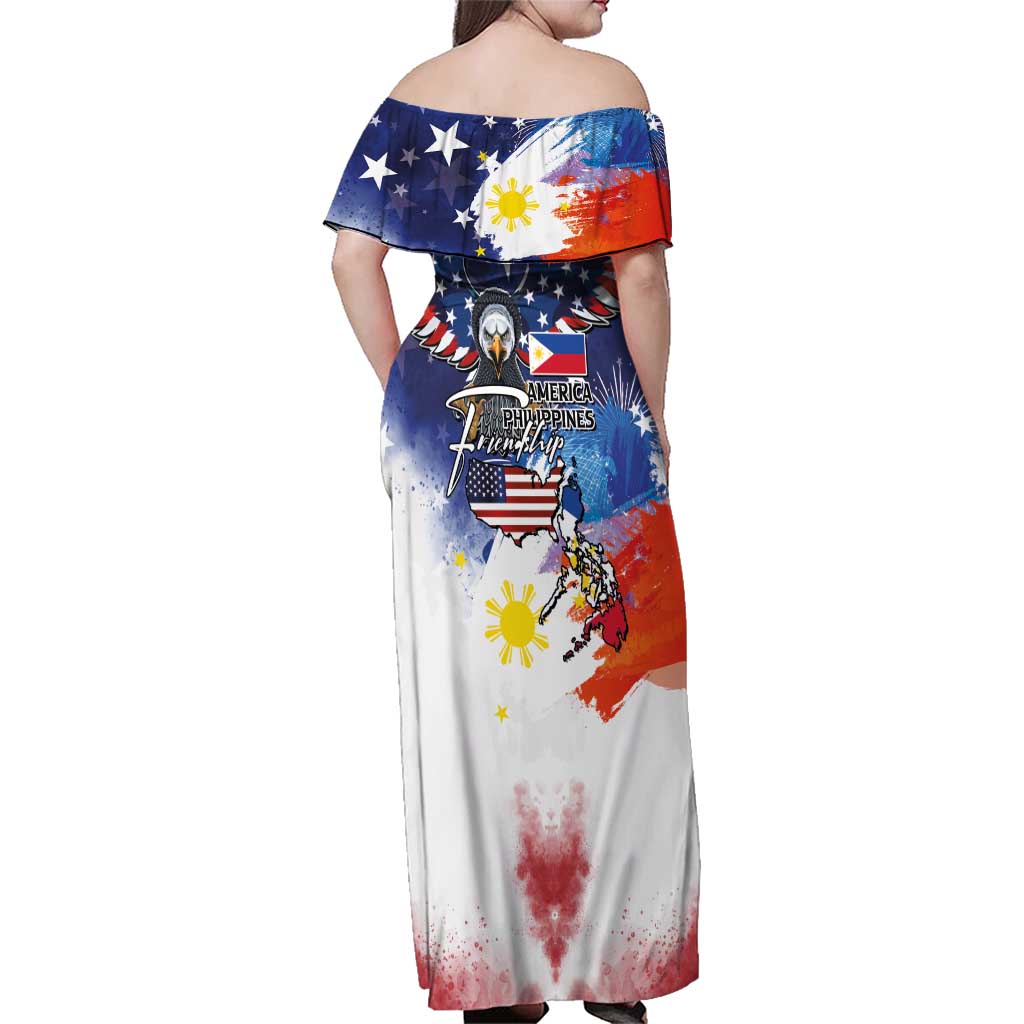 Philippine-American Friendship Family Matching Off Shoulder Maxi Dress and Hawaiian Shirt USA Eagle and Philippines Flag with The Maps