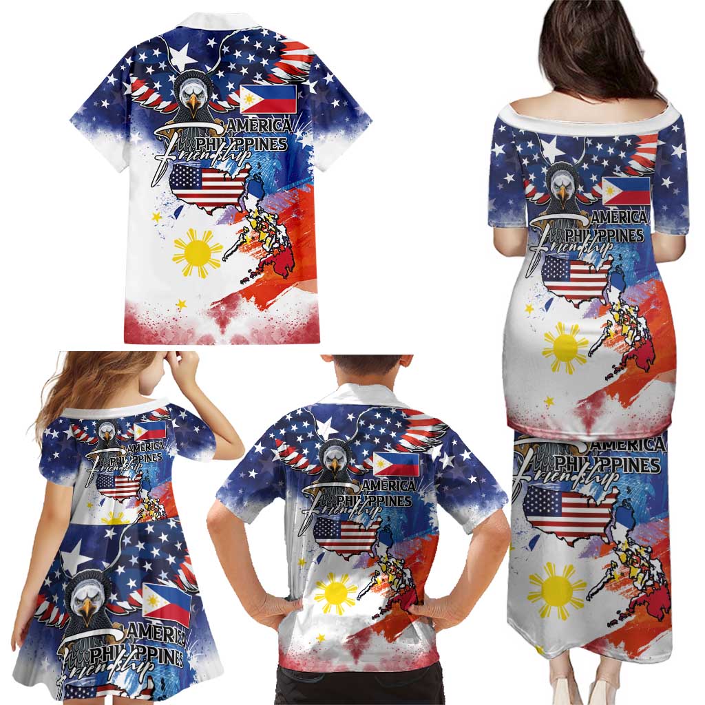Philippine-American Friendship Family Matching Puletasi and Hawaiian Shirt USA Eagle and Philippines Flag with The Maps