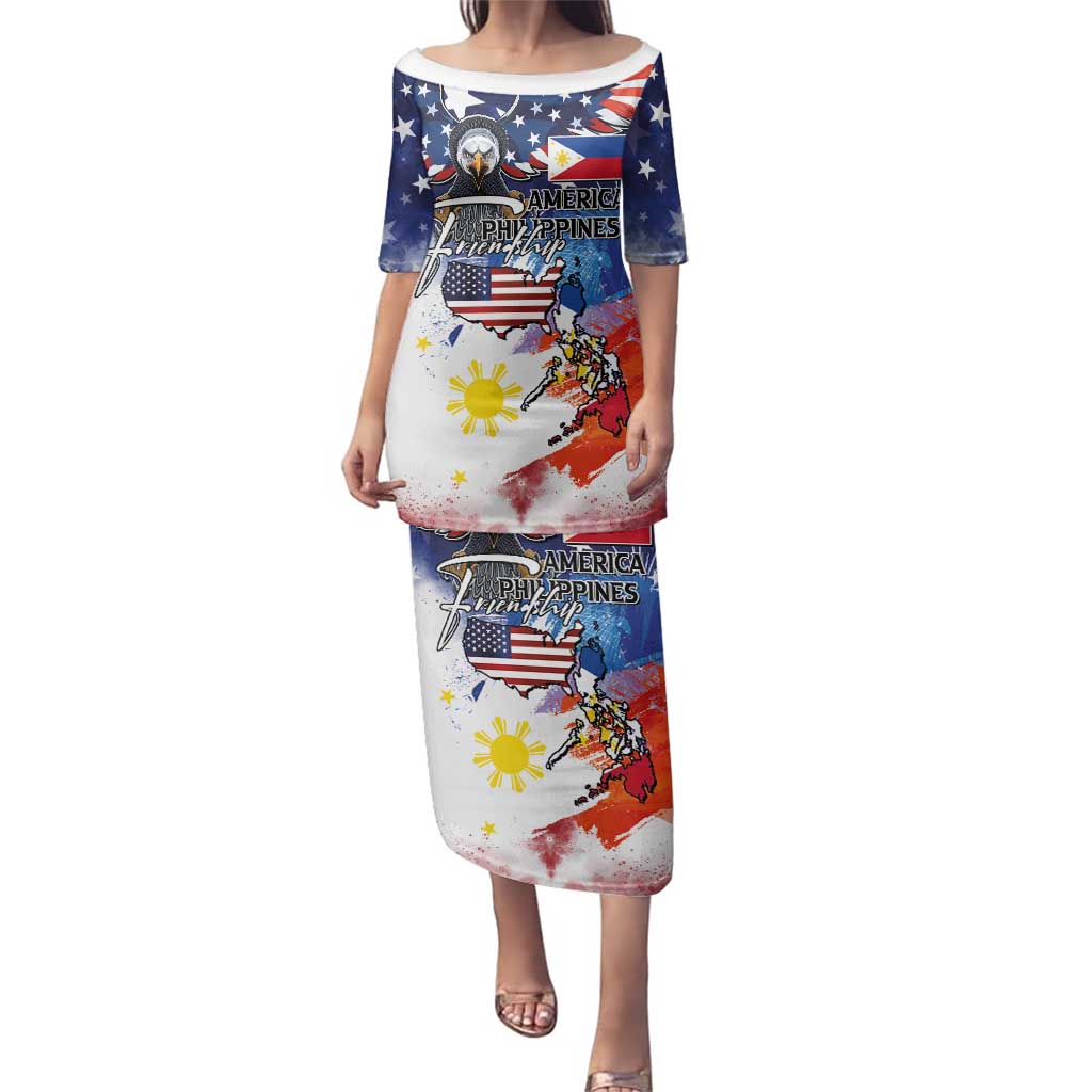 Philippine-American Friendship Family Matching Puletasi and Hawaiian Shirt USA Eagle and Philippines Flag with The Maps