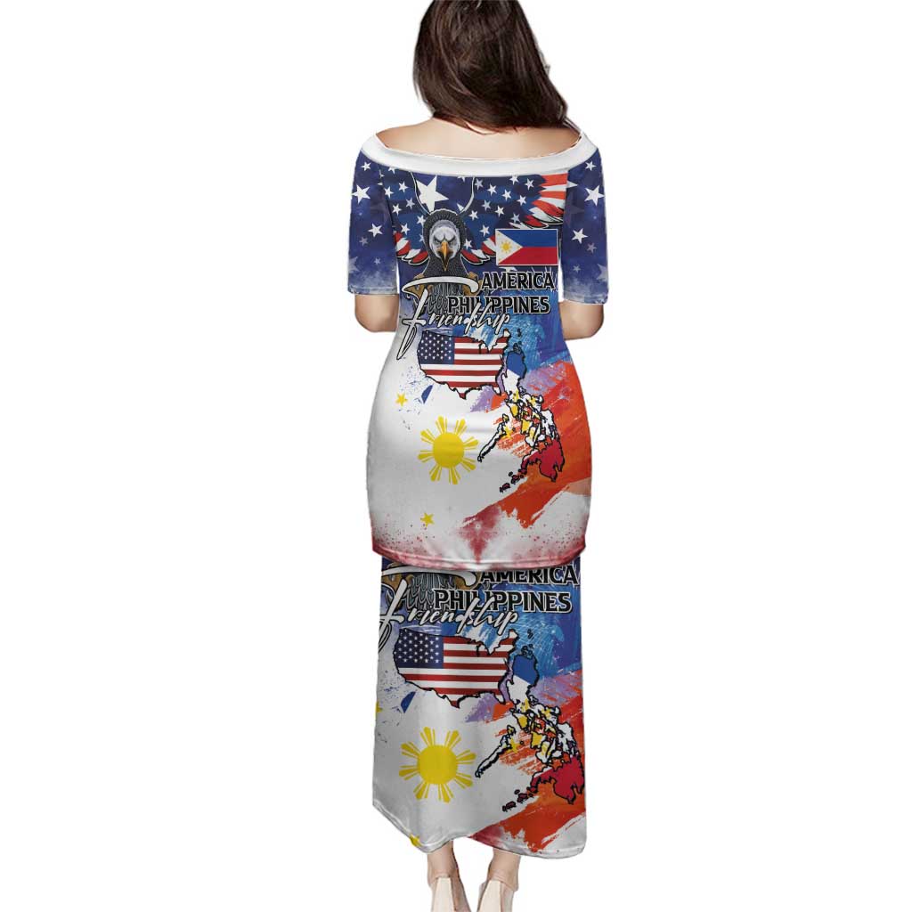Philippine-American Friendship Family Matching Puletasi and Hawaiian Shirt USA Eagle and Philippines Flag with The Maps