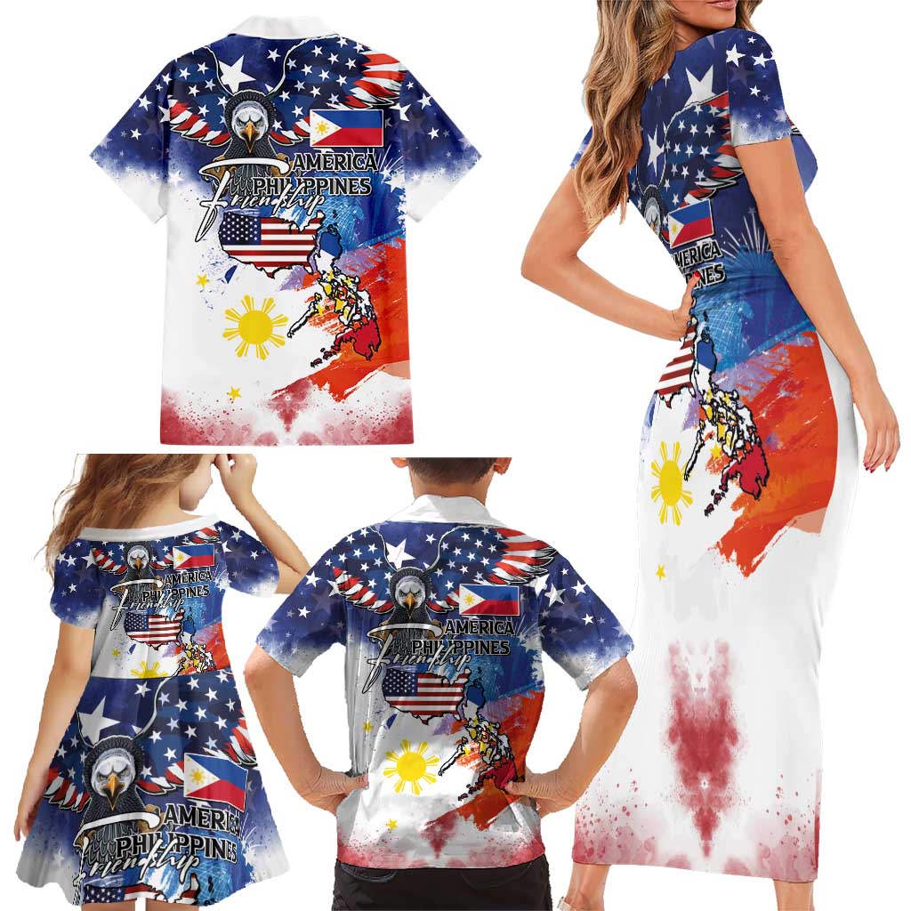 Philippine-American Friendship Family Matching Short Sleeve Bodycon Dress and Hawaiian Shirt USA Eagle and Philippines Flag with The Maps