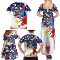 Philippine-American Friendship Family Matching Summer Maxi Dress and Hawaiian Shirt USA Eagle and Philippines Flag with The Maps
