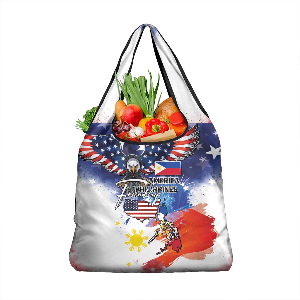 Philippine-American Friendship Grocery Bag USA Eagle and Philippines Flag with The Maps