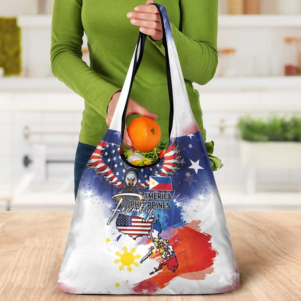 Philippine-American Friendship Grocery Bag USA Eagle and Philippines Flag with The Maps