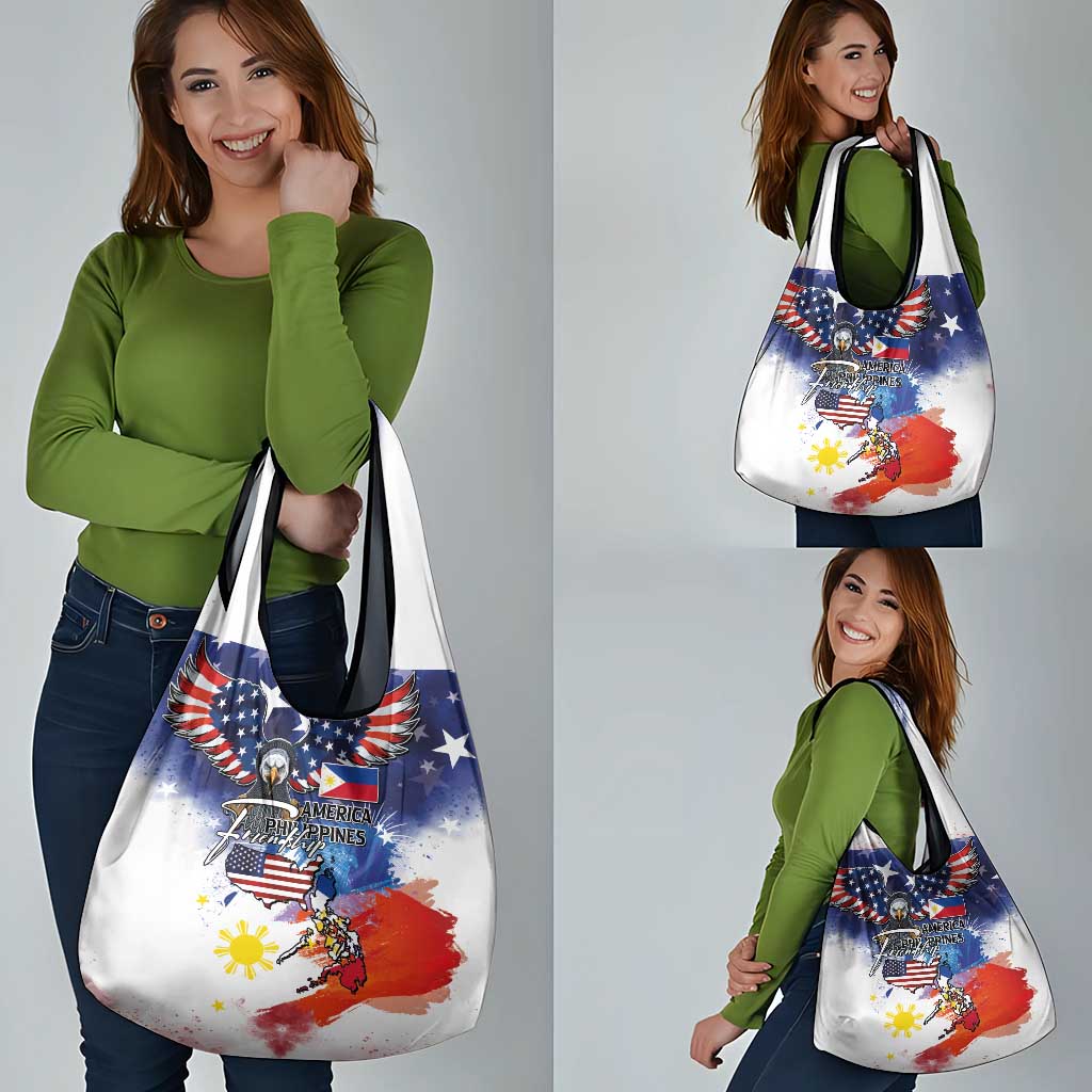 Philippine-American Friendship Grocery Bag USA Eagle and Philippines Flag with The Maps