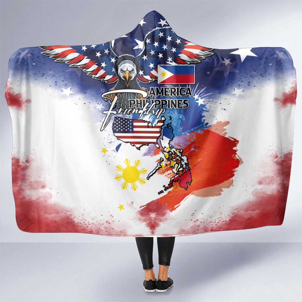 Philippine-American Friendship Hooded Blanket USA Eagle and Philippines Flag with The Maps
