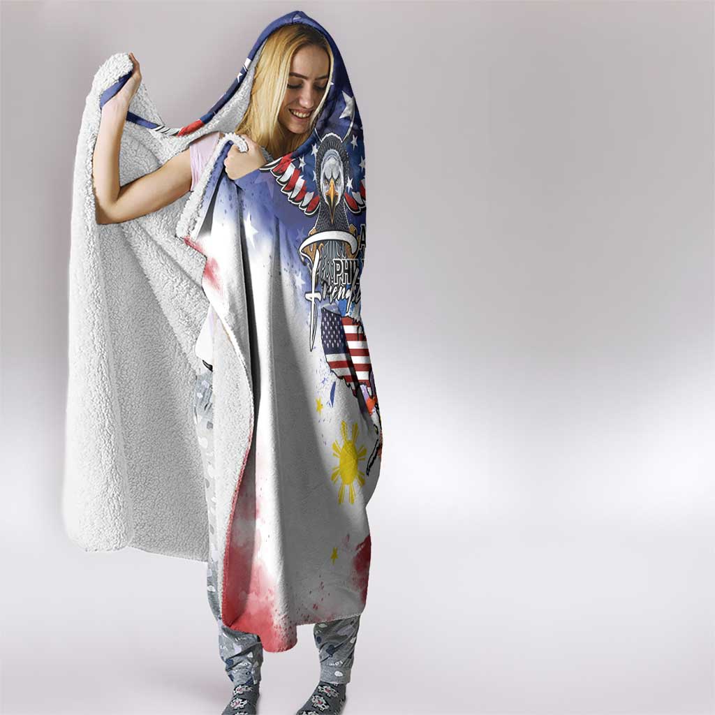 Philippine-American Friendship Hooded Blanket USA Eagle and Philippines Flag with The Maps