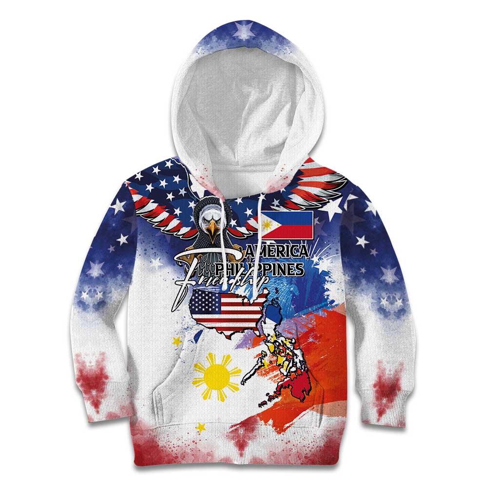 Philippine-American Friendship Kid Hoodie USA Eagle and Philippines Flag with The Maps