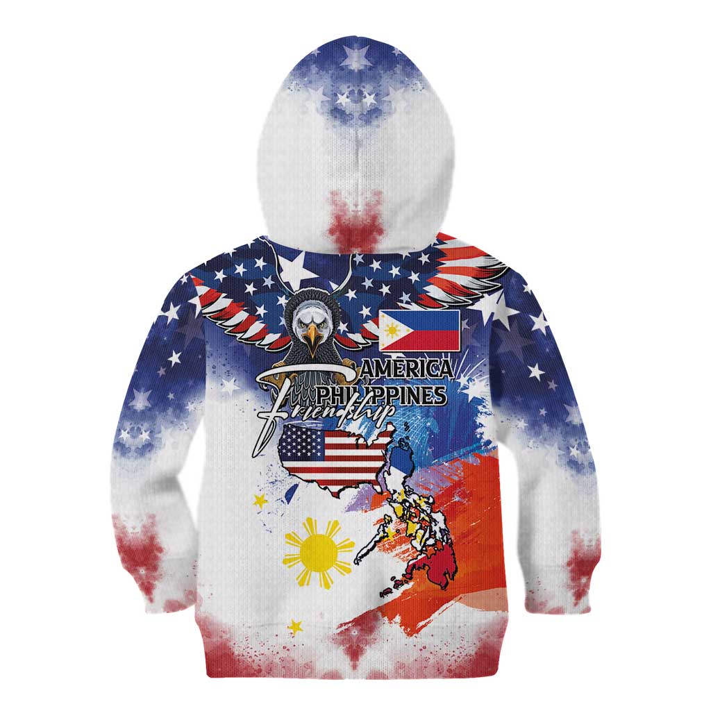 Philippine-American Friendship Kid Hoodie USA Eagle and Philippines Flag with The Maps