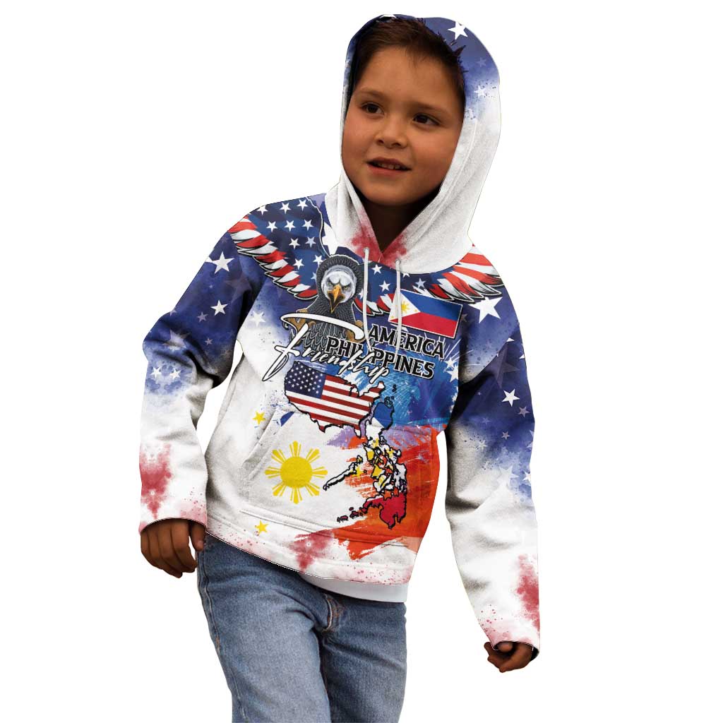 Philippine-American Friendship Kid Hoodie USA Eagle and Philippines Flag with The Maps