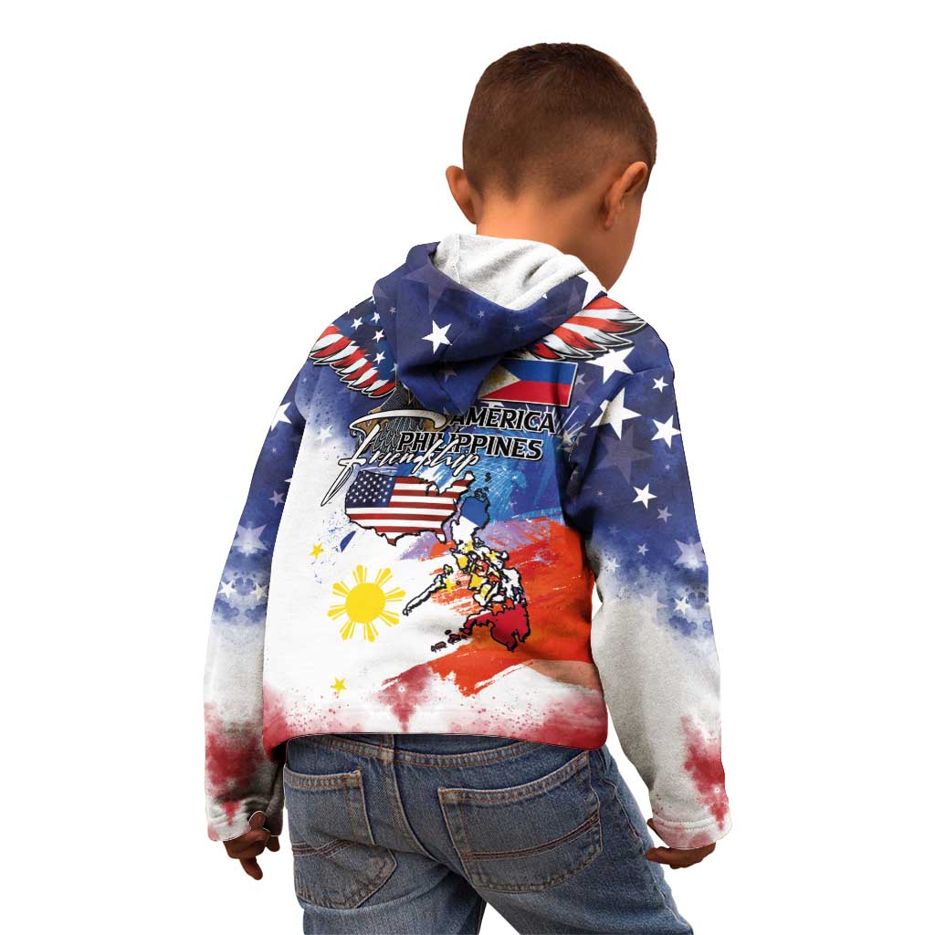 Philippine-American Friendship Kid Hoodie USA Eagle and Philippines Flag with The Maps