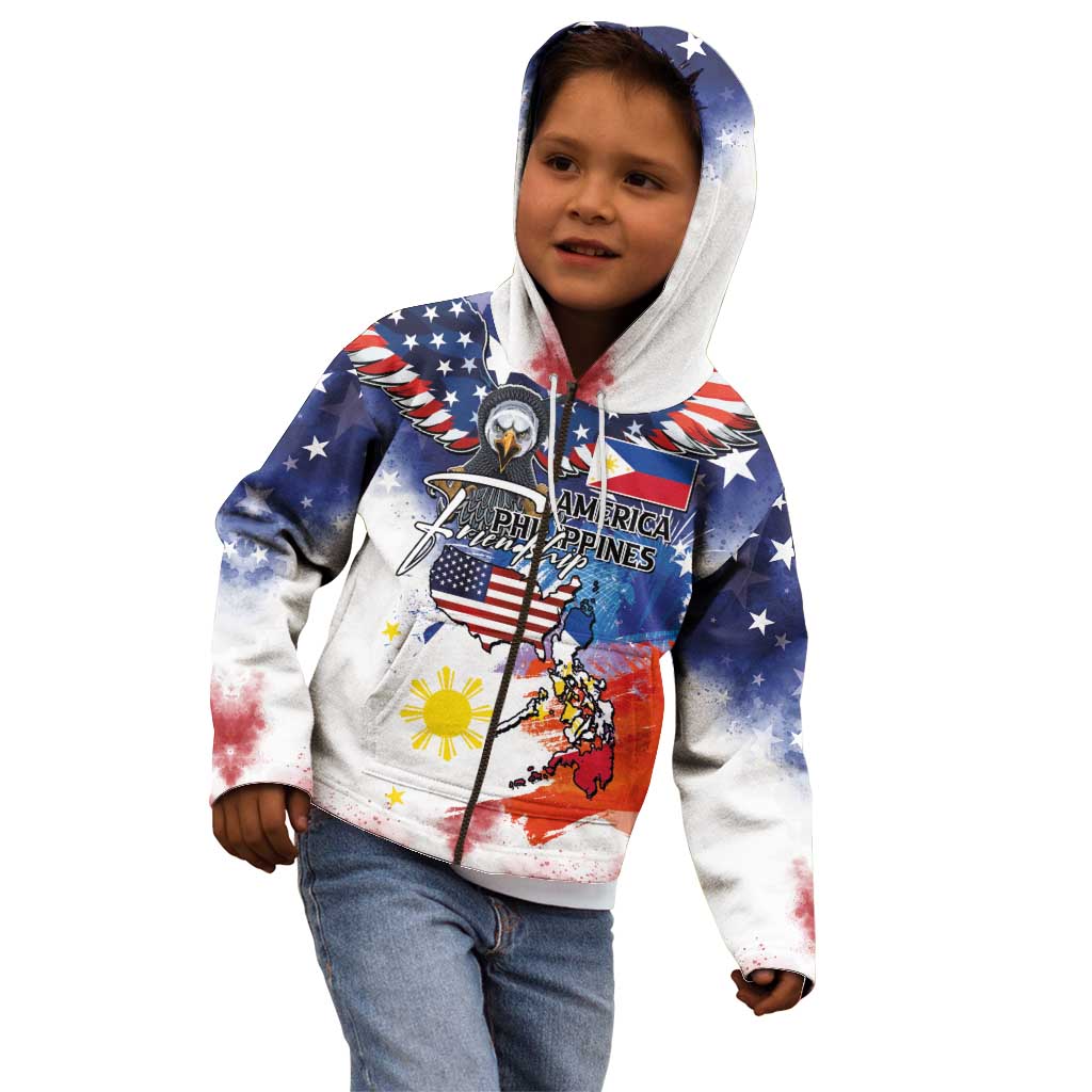 Philippine-American Friendship Kid Hoodie USA Eagle and Philippines Flag with The Maps