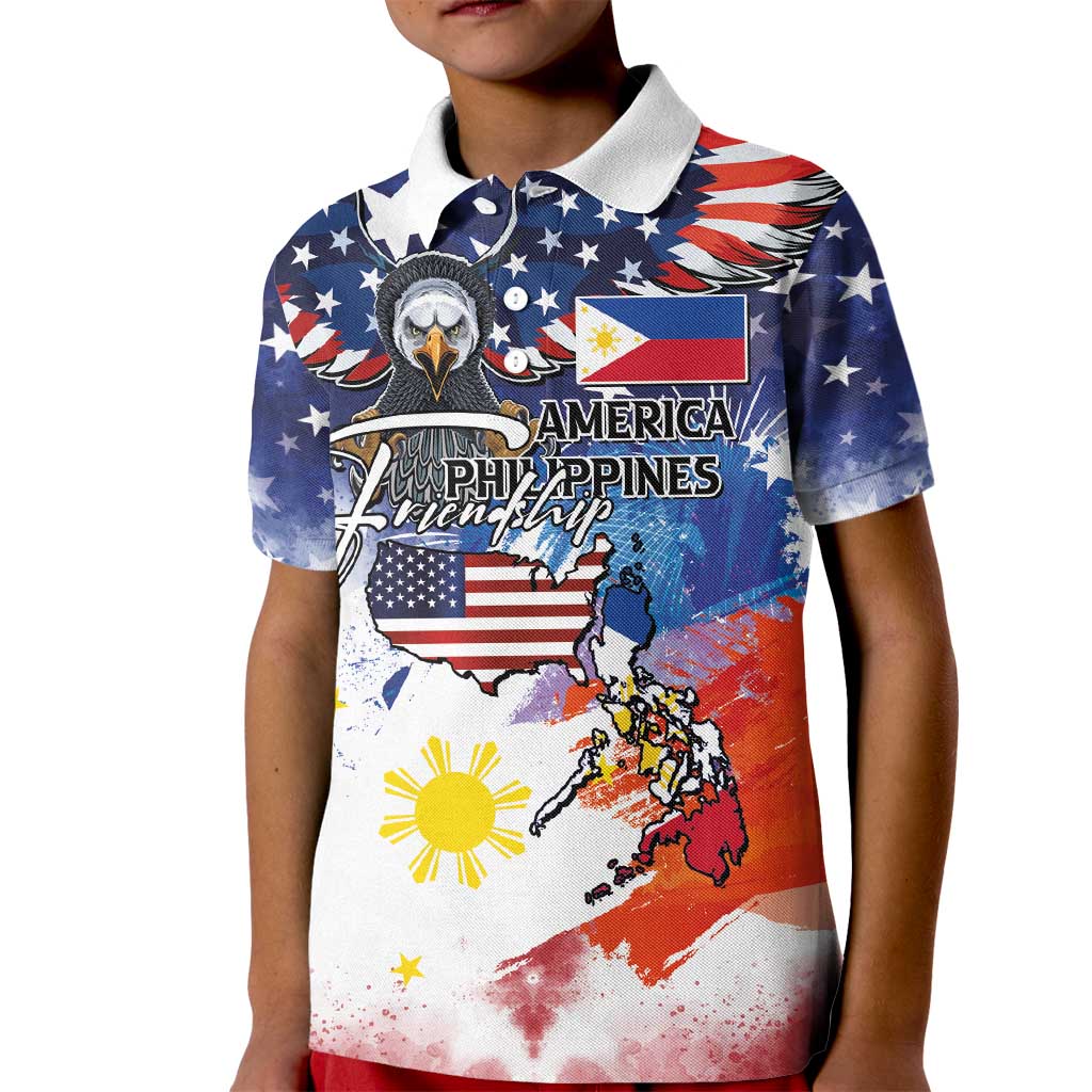 Philippine-American Friendship Kid Polo Shirt USA Eagle and Philippines Flag with The Maps