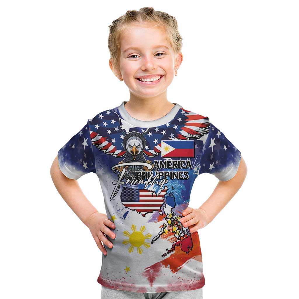 Philippine-American Friendship Kid T Shirt USA Eagle and Philippines Flag with The Maps