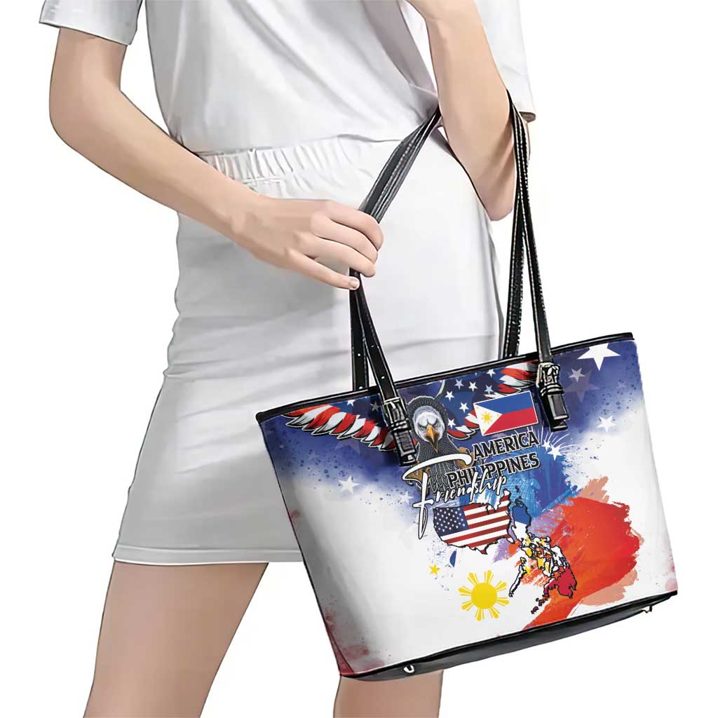 Philippine-American Friendship Leather Tote Bag USA Eagle and Philippines Flag with The Maps