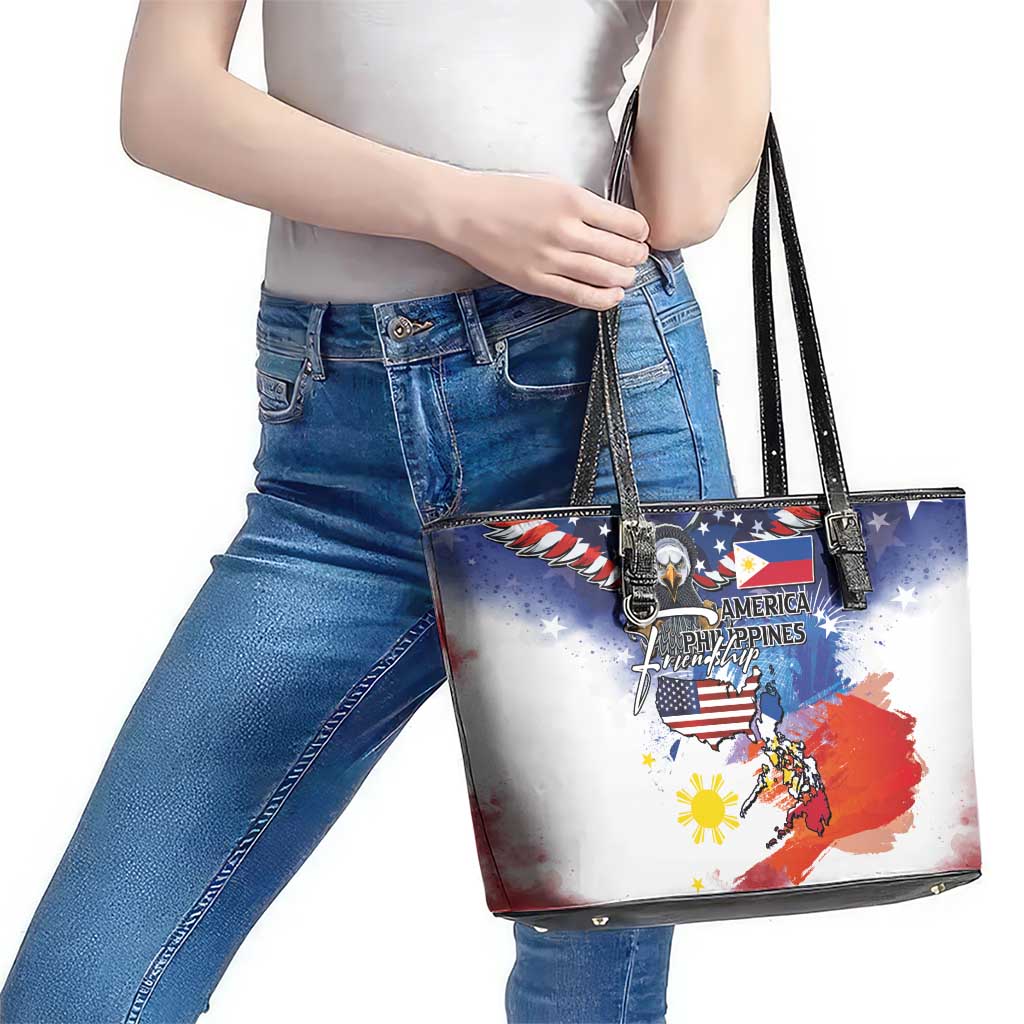 Philippine-American Friendship Leather Tote Bag USA Eagle and Philippines Flag with The Maps