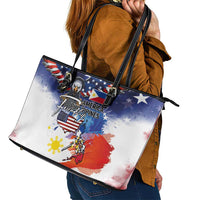 Philippine-American Friendship Leather Tote Bag USA Eagle and Philippines Flag with The Maps