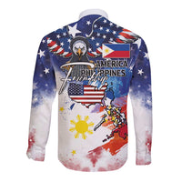 Philippine-American Friendship Long Sleeve Button Shirt USA Eagle and Philippines Flag with The Maps