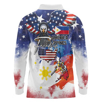 Philippine-American Friendship Long Sleeve Polo Shirt USA Eagle and Philippines Flag with The Maps