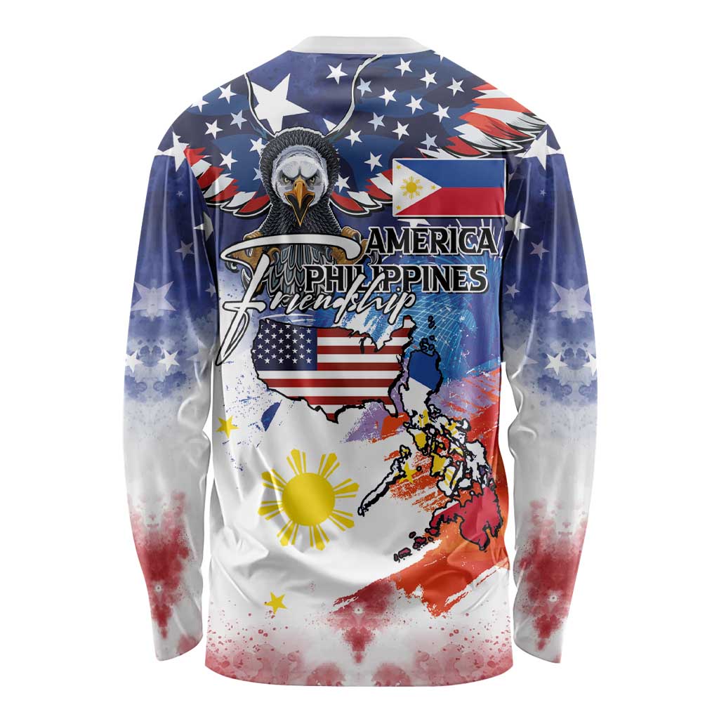 Philippine-American Friendship Long Sleeve Shirt USA Eagle and Philippines Flag with The Maps