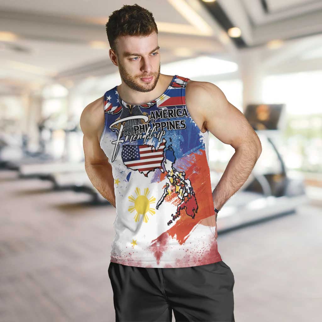 Philippine-American Friendship Men Tank Top USA Eagle and Philippines Flag with The Maps