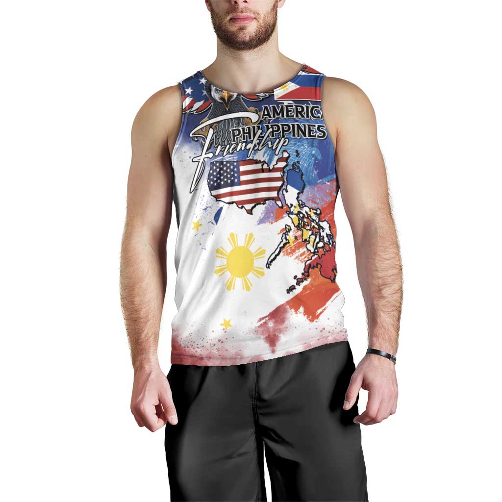 Philippine-American Friendship Men Tank Top USA Eagle and Philippines Flag with The Maps