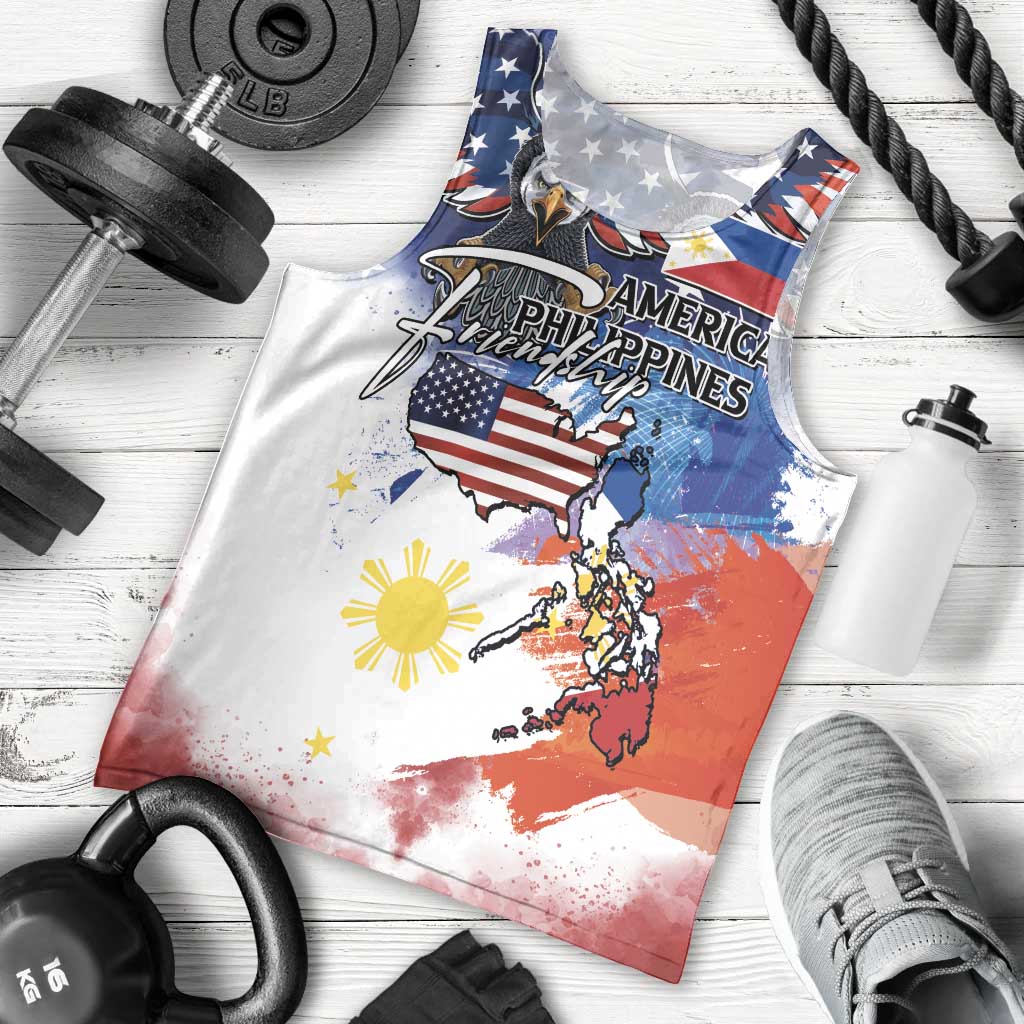 Philippine-American Friendship Men Tank Top USA Eagle and Philippines Flag with The Maps